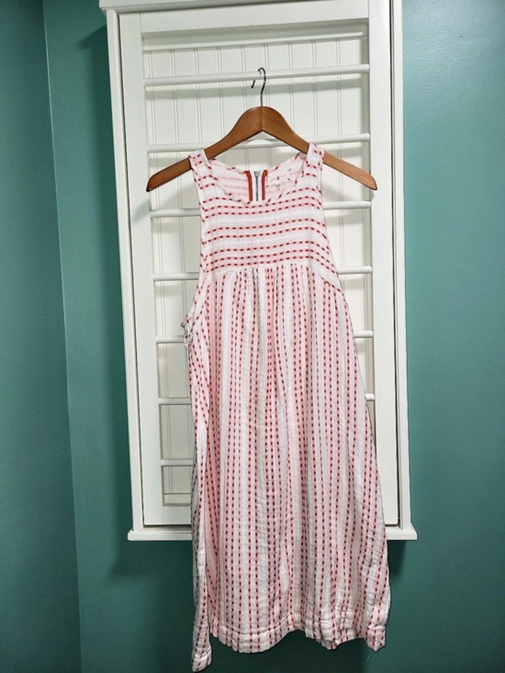 Lou & Grey Cotton Maxi Dress in White & Coral Size Medium